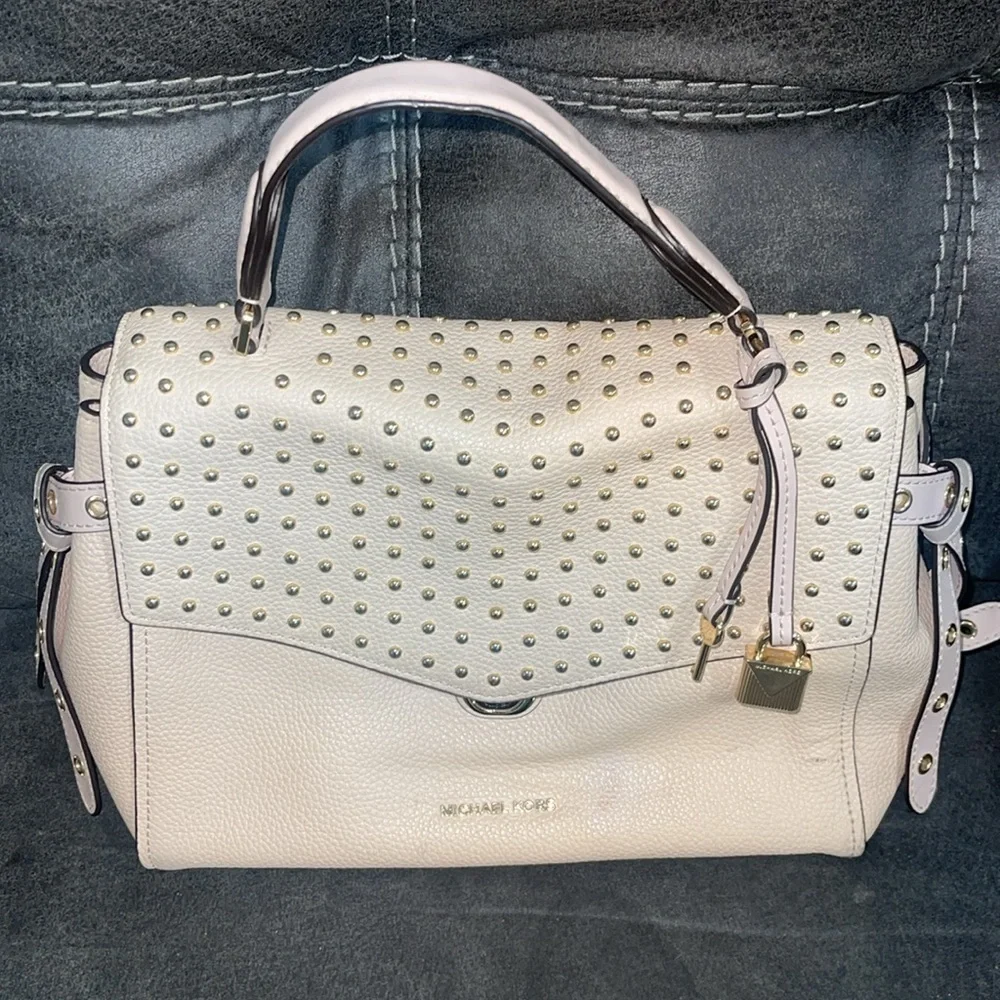 Michael Kors Bristol Studded Leather Satchel Crossbody Purse Shoulder Bag